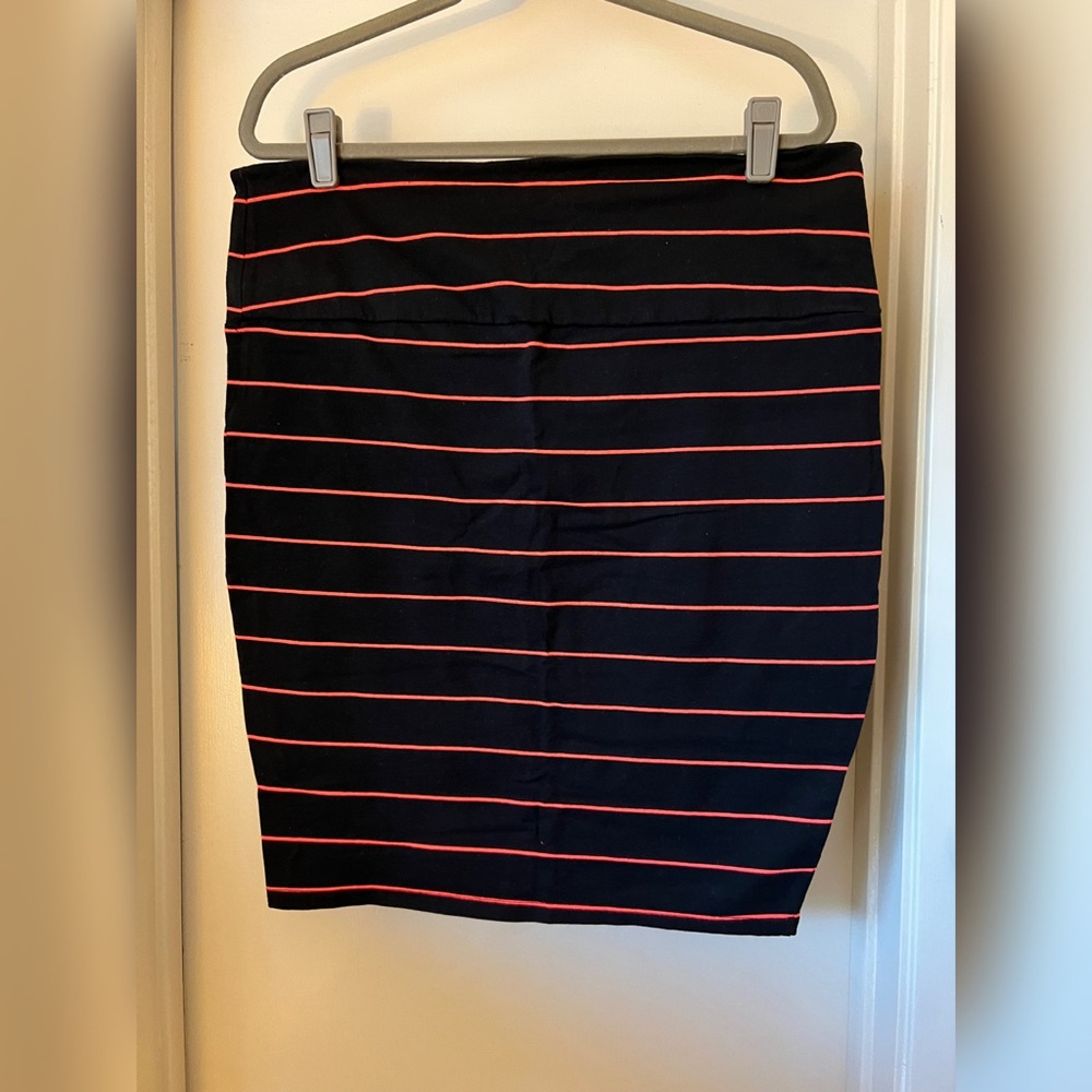 Knit Foldover Pencil Skirt Orange Stripes